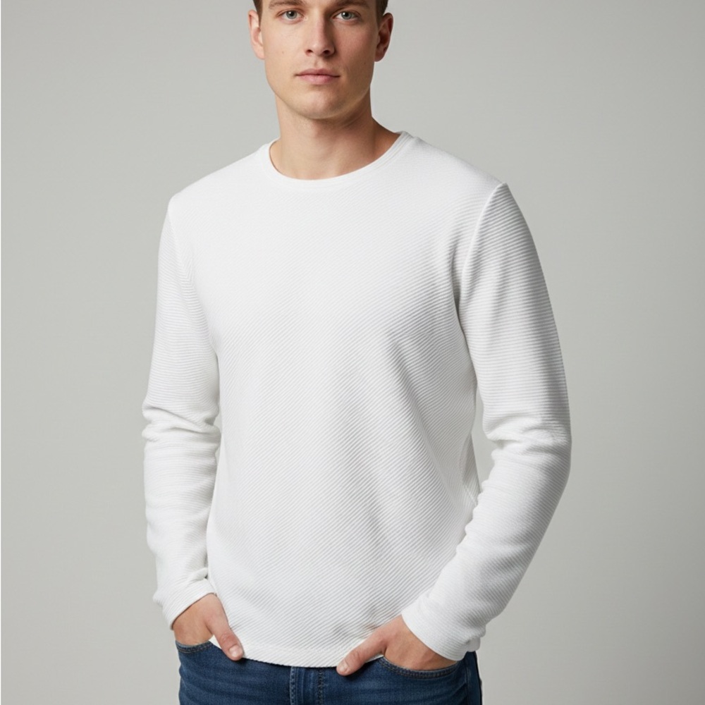 White Long Sleeve Crew Neck Sweater